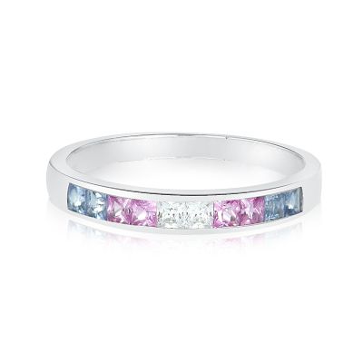 RIO TRANS DEMISEXUAL PRIDE RING LIGHT BLUE PINK WHITE SAPPHIRE BAND
