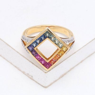 MELLISA RAINBOW SAPPHIRE & DIAMOND RING IN 18K GOLD