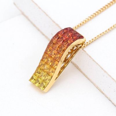 Sunset Sapphire Curved Rectangle Pendant 18K Gold (2.51ct tw) by Rainbowsapphirejewelers.com