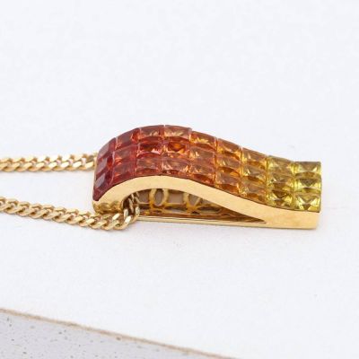 Sunset Sapphire Curved Rectangle Pendant 18K Gold (2.51ct tw) by Rainbowsapphirejewelers.com