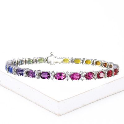 15.5 carat Rainbow Sapphire & Diamond Tennis Bracelet 14K and 18K White Gold   by Equalli.com