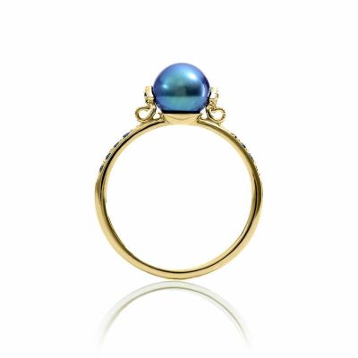 NOELLE TAHITIAN PEARL & BLUE DIAMOND RING IN 14K GOLD by EQUALLI.com