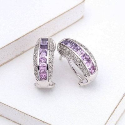 Pink to Purple Sapphire & Diamond 18K Gold Earrings (2.24ct tw)