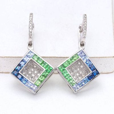 Blue Sapphire, Tsavorite Green Garnet & Diamond 18K Gold Earrings (4.24ct tw)