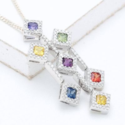 Rainbow Sapphire & Diamond Fancy Pendant 18K Gold (2.61ct tw)