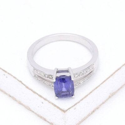 MALORY RARE COLOR CHANGE TANZANITE & DIAMOND RING IN 14K WHITE GOLD - RING SIZE 7.5 by EQUALLI.COM