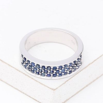 MAINE BLUE SAPPHIRE 6.5mm RING IN STERLING SILVER
