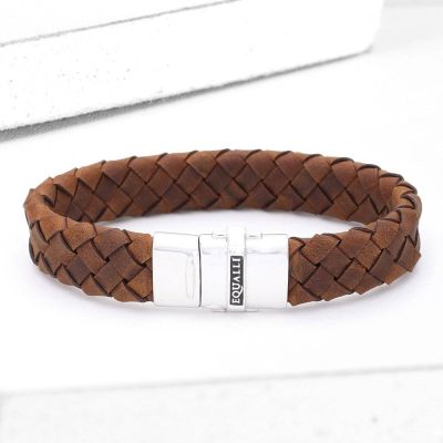 VICTOR LEATHER BRACELET IN BROWN by EQUALLI.COM