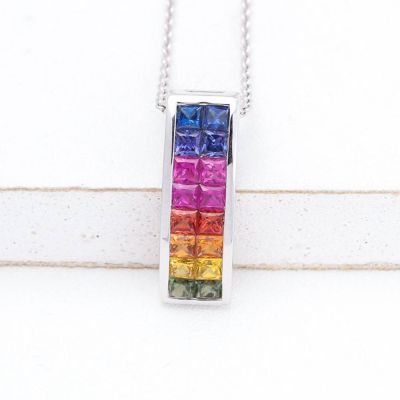 Rainbow Sapphire Curved Rectangle Pendant 14K Gold (2.27ct tw) by Rainbowsapphirejewelers.com