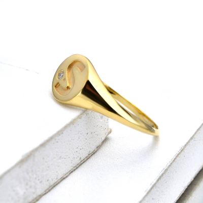 YOUR INITIALS PERSONALISED SIGNET RING W/ DIAMOND OR SAPPHIRE - CANDARA FONT BY EQUALLI.COM