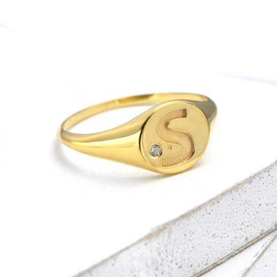 YOUR INITIALS PERSONALISED SIGNET RING W/ DIAMOND OR SAPPHIRE - CANDARA FONT BY EQUALLI.COM