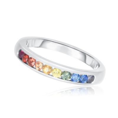 RIO PRIDE Silver Unicorn Ring Rainbow Sapphire 2.0mm 3/4 Carat The Gay Staples