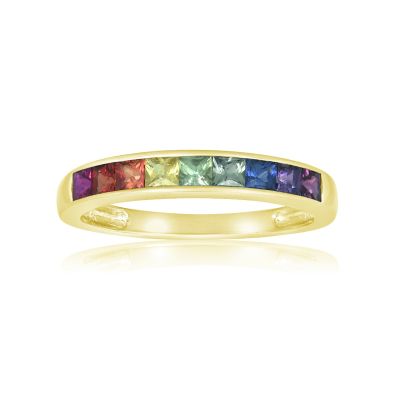 COLONGE Ring 14K Unicorn Engagement Unisex Gold Band Sapphire 2.5mm Princess 1 carat Rainbow Pallette