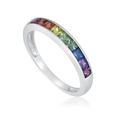 COLONGE Unicorn NonBinary Ring in Silver 2.5mm Princess Rainbow Sapphire 1 carat