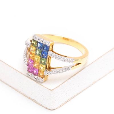 OLIVIA RAINBOW SAPPHIRE & DIAMOND RING IN 18K GOLD