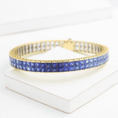 NEW YORK 25 CARAT DOUBLE ROW INVISIBLE BLUE SAPPHIRE BRACELET IN 18K GOLD by EQUALLI.COM