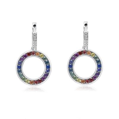 SEPTEMBER Baby Sapphire Birthstone MASSACHUSETTS Huggie Drop Earrings 2.3 Carats Authentic Sapphire & Simulated Diamond Rainbow