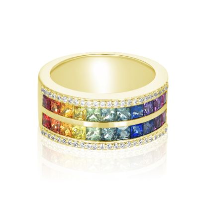 BANGKOK DOUBLE RAINBOW RING DIAMOND BORDER WEDDING BAND IN GOLD