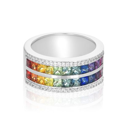 BANGKOK PRIDE AGENDER DOUBLE RAINBOW BAND IN SILVER
