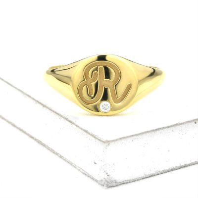 YOUR INITIALS PERSONALISED SIGNET RING W/ DIAMOND OR SAPPHIRE - SPECIAL FONT BY EQUALLI.COM