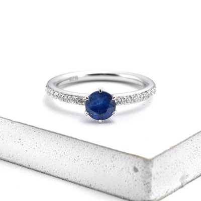 MADRID BLUE SAPPHIRE DIAMOND RING 1 CT in 925 STERLING SILVER BY EQUALLI.COM