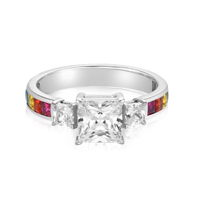 CENTRAL SQUARE MODERN ENGAGEMENT RING IN SILVER | MOISSANITE OPTION