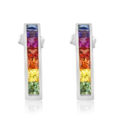 RAINBOW PRIDE EARRING STUDS IN SILVER, NATURAL SAPPHIRE EARRINGS, NON-BINARY JEWELRY