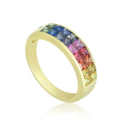 MYKONOS Gay Matching Wedding Band Sapphire & Diamond 18K 14K Gold Mens Ring