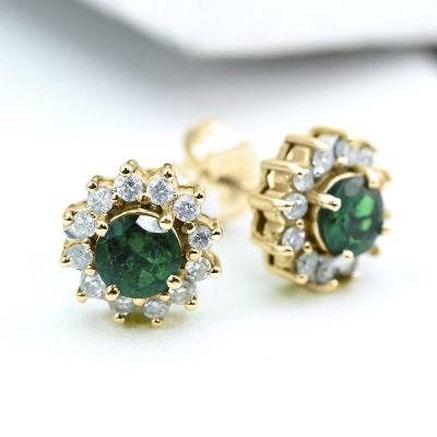 ERIN TSAVORITE GREEN GARNET & DIAMOND EARRINGS IN 14K GOLD by EQUALLI.COM 