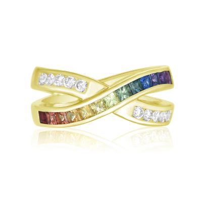 MARYLAND Non-Binary Ring Crossover Rainbow Band Sapphire & Diamond 18K 14K Gold Celebrate Agender Ring