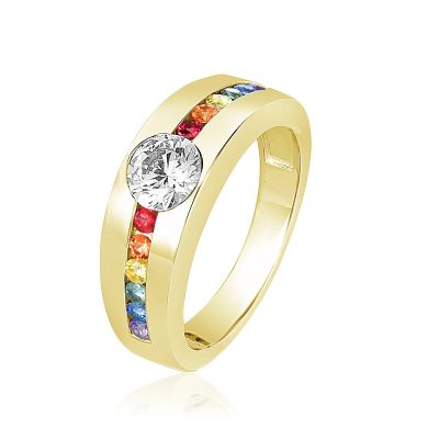 BRISBANE PRIDE ASEXUAL QUEER WEDDING BAND IN GOLD | MOISSANITE OPTION