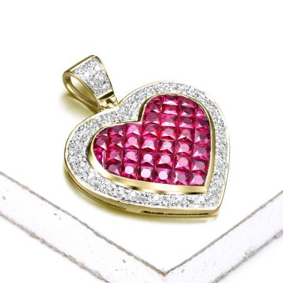KRISELLE RUBY INVISIBLE SET & DIAMOND HEART PENDANT IN 14K GOLD by EQUALLI.COM