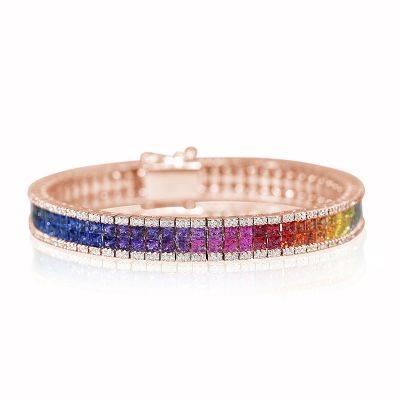 27 Carat Rainbow Sapphire & Diamond Double Row Invisible Set Tennis Bracelet 18K  Gold by Equalli.com