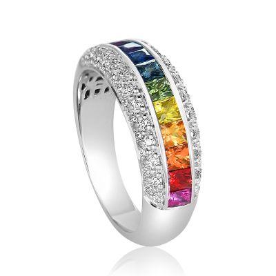 MADELYN RAINBOW PRIDE SIMULATED DIAMOND SAPPHIRE RING IN STERLING SILVER