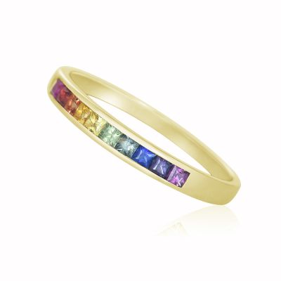 RIO PRIDE Gold Rainbow Unicorn Stackable Ring Sapphire 2.0mm Princess 3/4 Carat Rose Gold Available