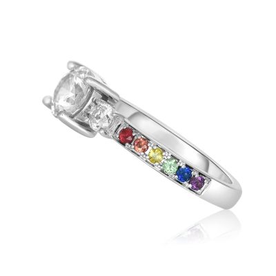 LAS VEGAS RING WITH 3 SIMULATED DIAMOND CENTRE IN 925 STERLING SILVER BY EQUALLI.COM