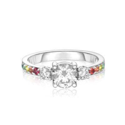 LAS VEGAS RING WITH 3 SIMULATED DIAMOND CENTRE IN 14K or 18K GOLD BY EQUALLI.COM