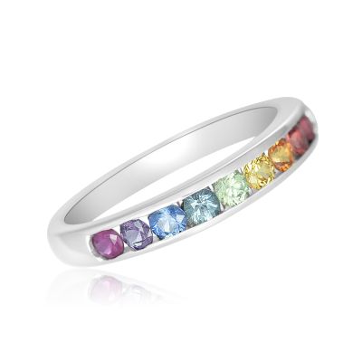 COLONGE PRIDE Silver Promise Ring Rainbow Sapphire 2.5mm 1carat Gemstone Ring for Unicorns