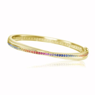 MANCHESTER GOLD HINGE Bangle Rainbow Bracelet 1.5mm Sapphire in a Solid 14K 18K Gold