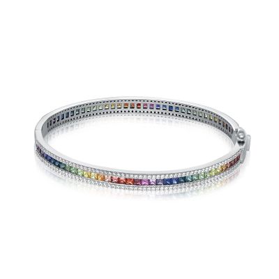 COPACABANA GAY Hinge Bangle in Silver Rainbow Sapphire Gemstone Stack Bracelet Pansexual Queer Jewelry
