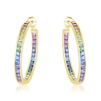CHATTANOOGA Queer Earrings Ombre Sapphire 8 Carats Unicorn Color Asexual Jewelry For Gay Babe Hoop Earrings in 14K Gold
