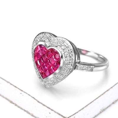 KRISELLE RUBY INVISIBLE SET & DIAMOND HEART RING IN 14K GOLD by EQUALLI.COM