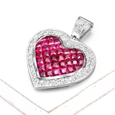 KRISELLE RUBY INVISIBLE SET & DIAMOND HEART PENDANT IN 14K GOLD by EQUALLI.COM