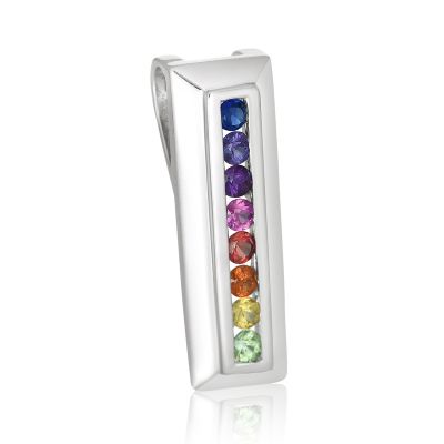 BRIGHTON BAR Pendant Rainbow Sapphire Striaght Vertical Pendant in Silver - Round Cut Unicorn Gemstones 1.2 Carat