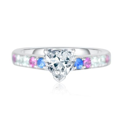 LAS VEGAS PINK BLUE PRIDE HEART CENTRE RING IN STERLING SILVER