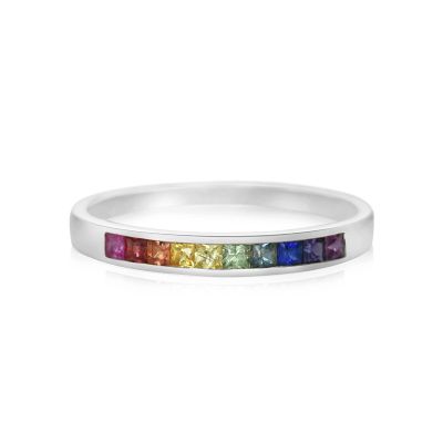 RIO PRIDE Unicorn Princess Ring in Silver 2.0mm Rainbow Sapphire 3/4 Carat