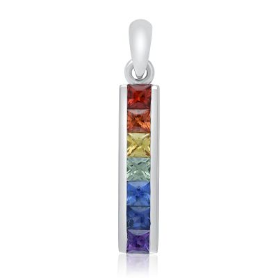 WELLINGTON BAR Silver Rainbow Necklace 1.3 Carat Natural Rainbow Sapphire 3mm for Nonbinary Asexual Unicorn Formal Pride Office Jewelry
