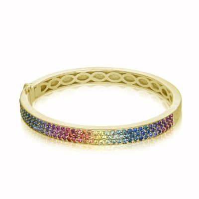 DETROIT GOLD Unicorn 14K Bangle Bracelet Rainbow Sapphire GenderFluid Jewelry