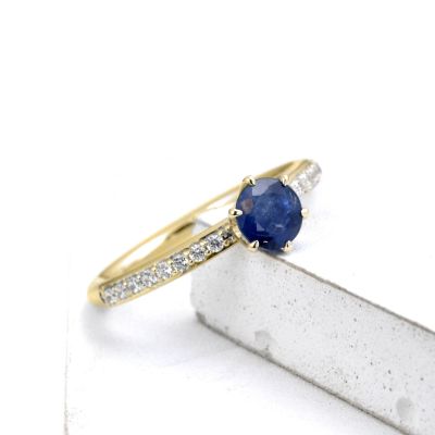 MADRID BLUE SAPPHIRE DIAMOND RING 1 CT in 14K GOLD BY EQUALLI.COM 