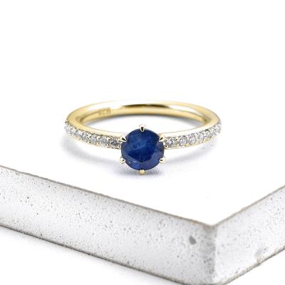MADRID BLUE SAPPHIRE DIAMOND RING 1 CT in 14K GOLD BY EQUALLI.COM 
